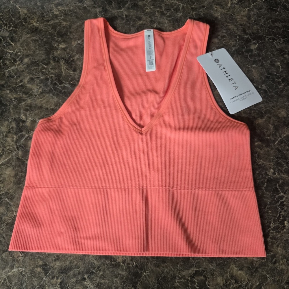 Athleta-Aurora Crop Rib Tank-Coral-Size S-NWT